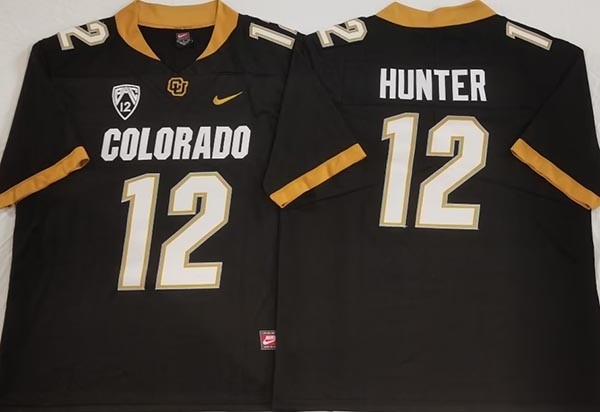 NCAA Colorado Buffaloes #12 HUNTER Black-Yellow College Football Jersey