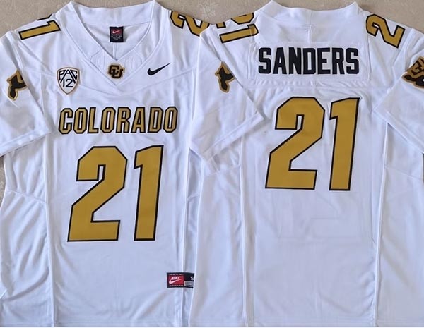 NCAA Colorado Buffaloes #21 SANDERS White-Yellow College Football F.U.S.E. Limited Jersey