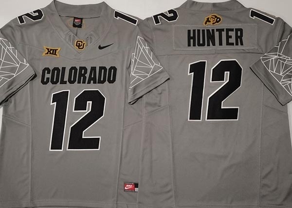 NCAA Colorado Buffaloes #12 HUNTER Grey College Football F.U.S.E. Jersey