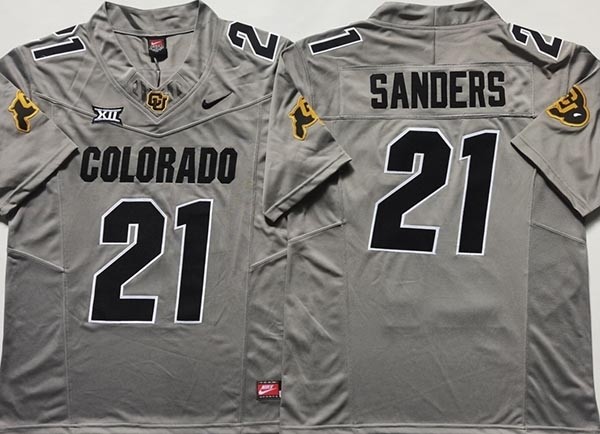 NCAA Colorado Buffaloes #21 SANDERS Grey College Football F.U.S.E. Jersey