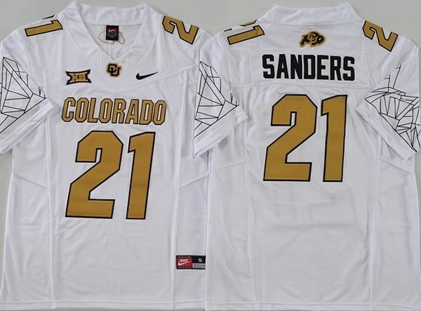 NCAA Colorado Buffaloes #21 SANDERS White College Football F.U.S.E. Jersey