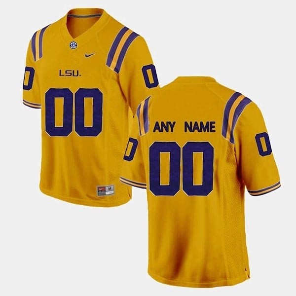 Men's LSU Tigers Custom Yellow Stitched Jersey(Name and number remark in comment column)