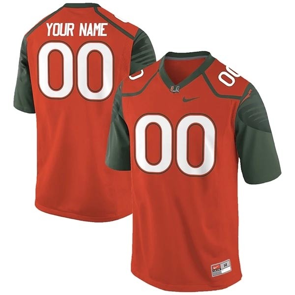 Men's Miami Hurricanes Custom Orange-Green Stitched Jersey(Name and number remark in comment column)