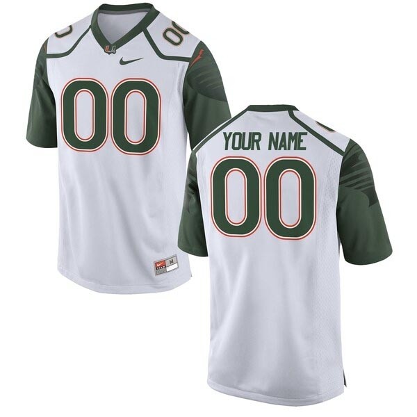 Men's Miami Hurricanes Custom White-Green Stitched Jersey(Name and number remark in comment column)