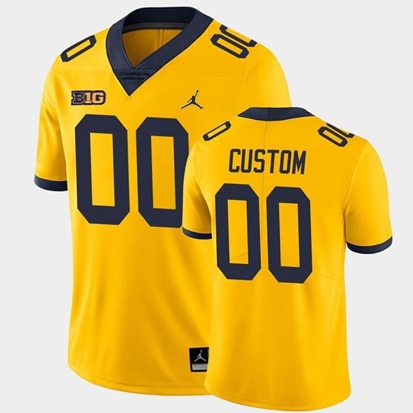 Men's Michigan Wolverines Custom Yellow with Navy Collar Stitched Jersey(Name and number remark in comment column)