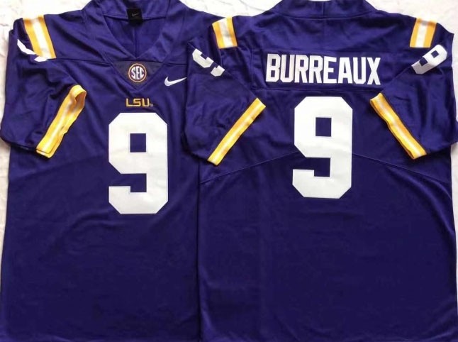 	LSU Tigers #9 Joe Burreaux Purple Nike College Football Jersey