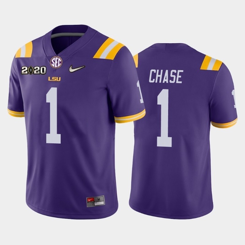 Men's LSU Tigers #1 Ja'Marr Chase Purple 2020 National Championship Game Jersey