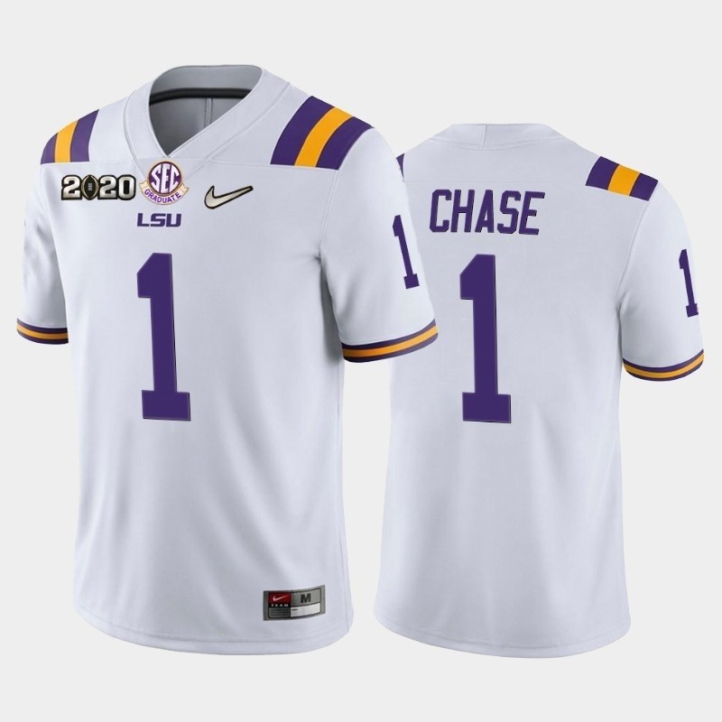 Men's LSU Tigers #1 Ja'Marr Chase White 2020 National Championship Game Jersey