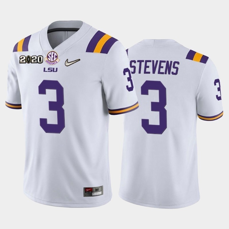 Men's LSU Tigers #3 JaCoby Stevens White 2020 National Championship Game Jersey