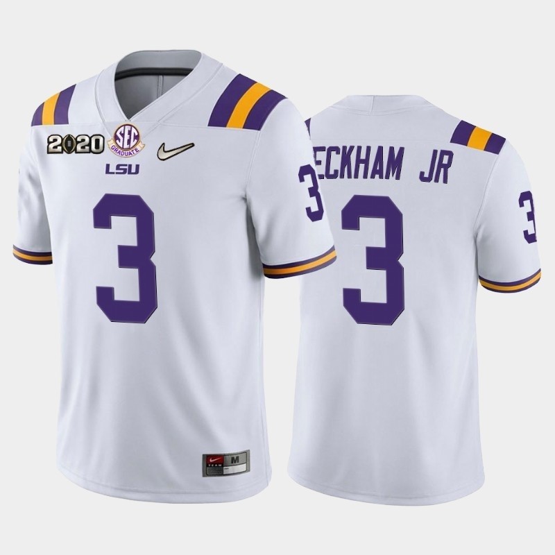 Men's LSU Tigers #3 Odell Beckham Jr. White 2020 National Championship Game Jersey