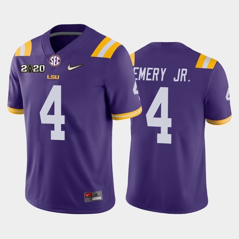 Men's LSU Tigers #4 John Emery Jr. Purple 2020 National Championship Game Jersey