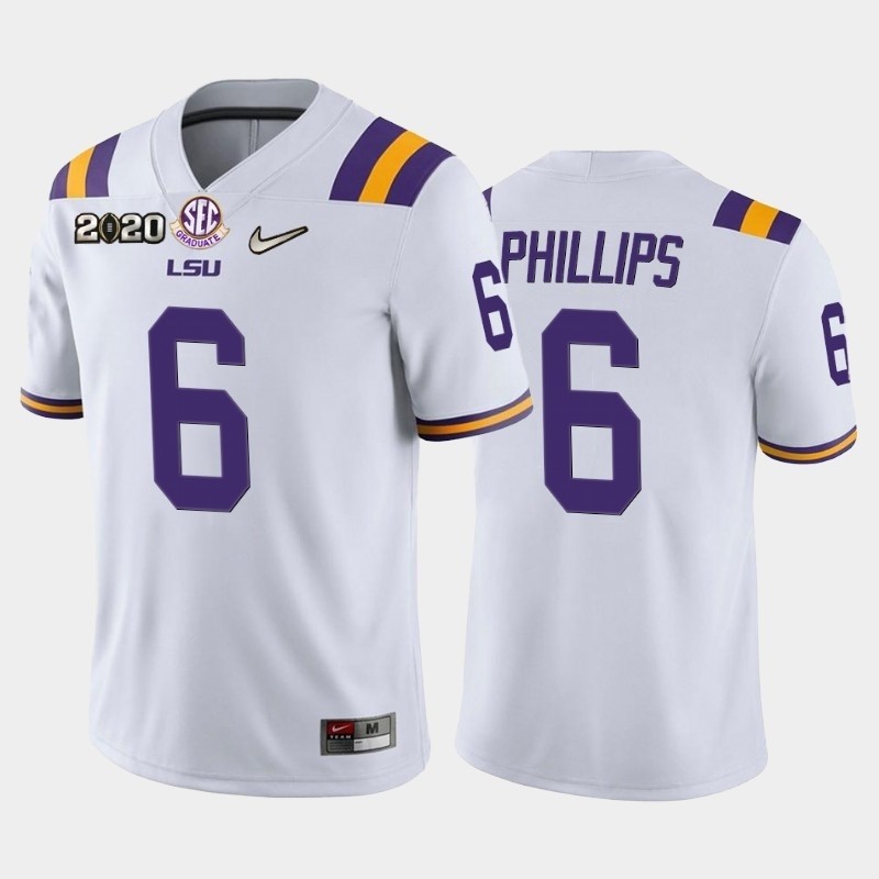 Men's LSU Tigers #6 Jacob Phillips White 2020 National Championship Game Jersey