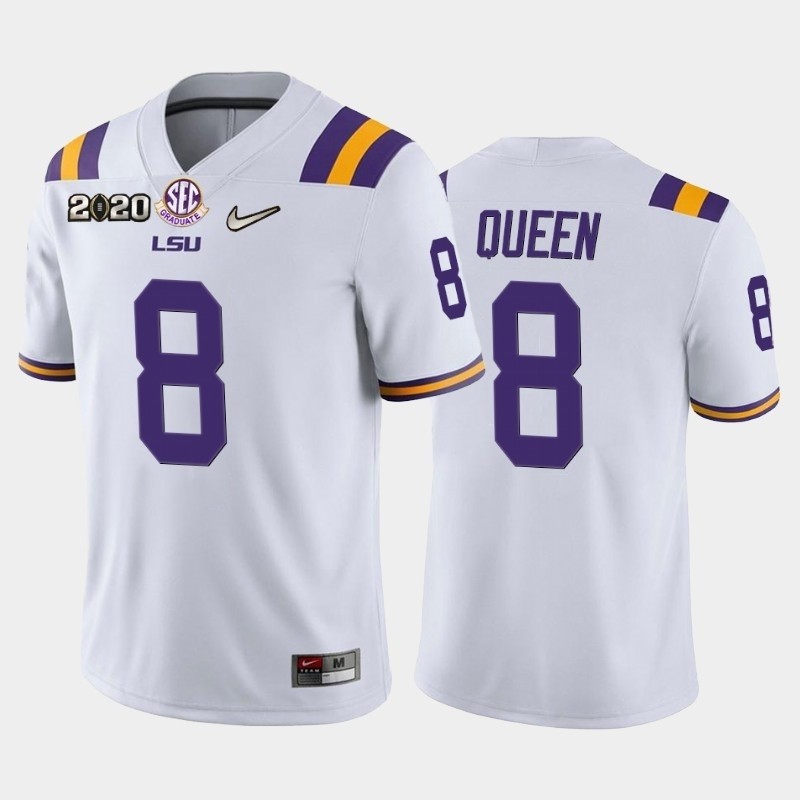 Men's LSU Tigers #8 Patrick Queen White 2020 National Championship Game Jersey