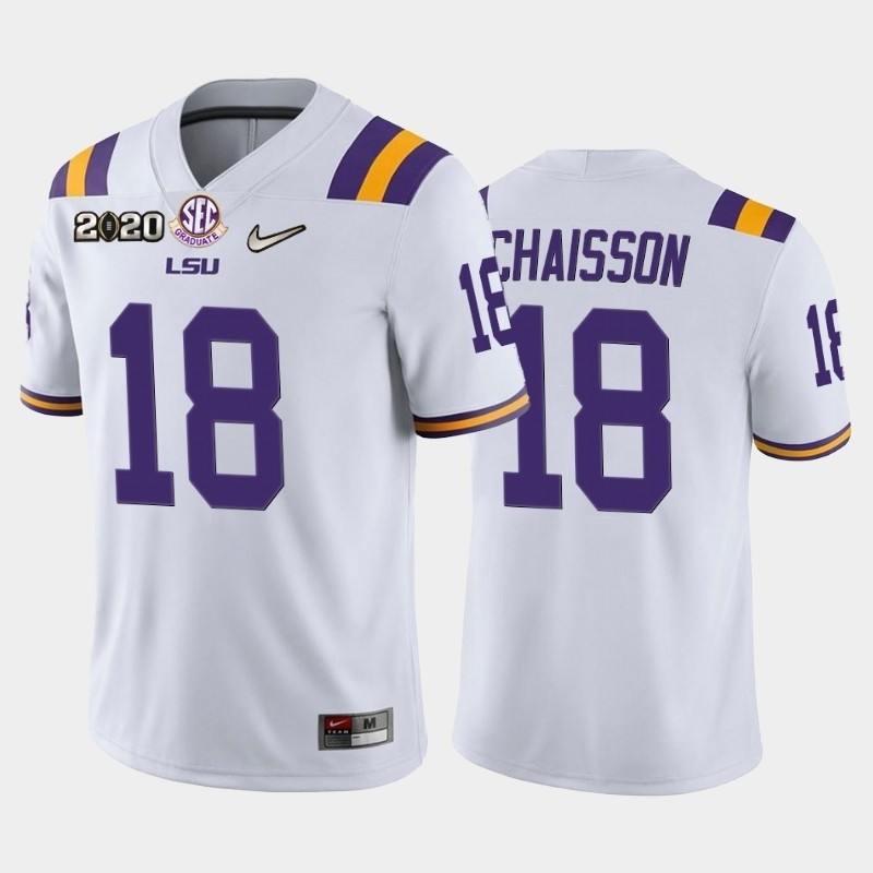 Men's LSU Tigers #18 K'Lavon Chaisson White 2020 National Championship Game Jersey