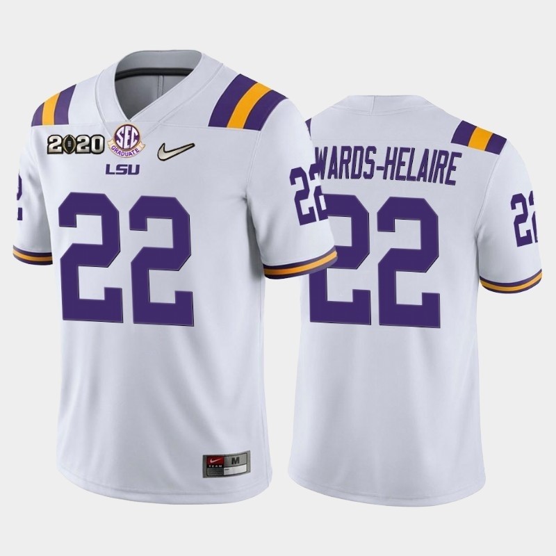 Men's LSU Tigers #22 Clyde Edwards-Helaire White 2020 National Championship Game Jersey