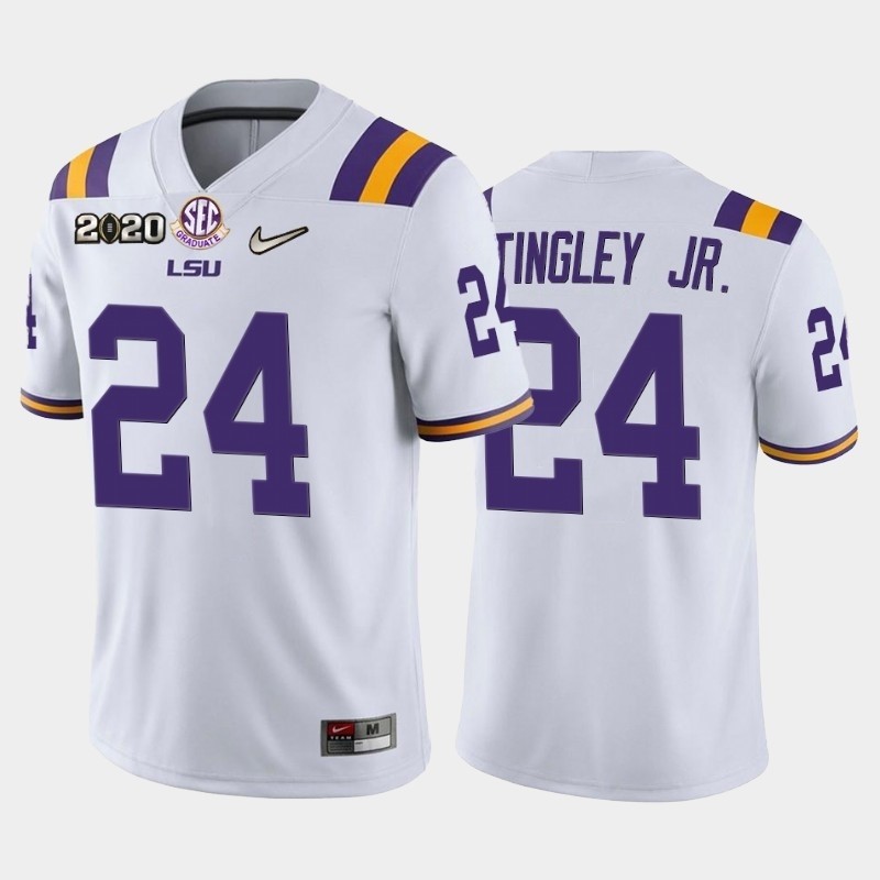 Men's LSU Tigers #24 Derek Stingley Jr. White 2020 National Championship Game Jersey