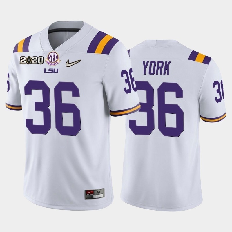 Men's LSU Tigers #36 Cade York White 2020 National Championship Game Jersey