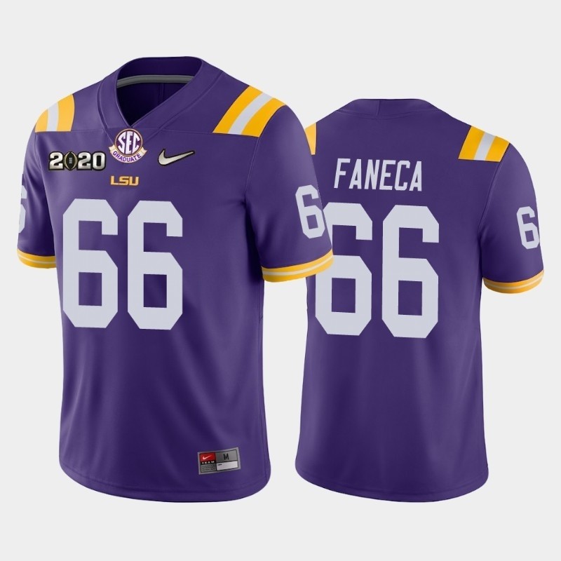 Men's LSU Tigers #66 Alan Faneca Purple 2020 National Champions Jersey