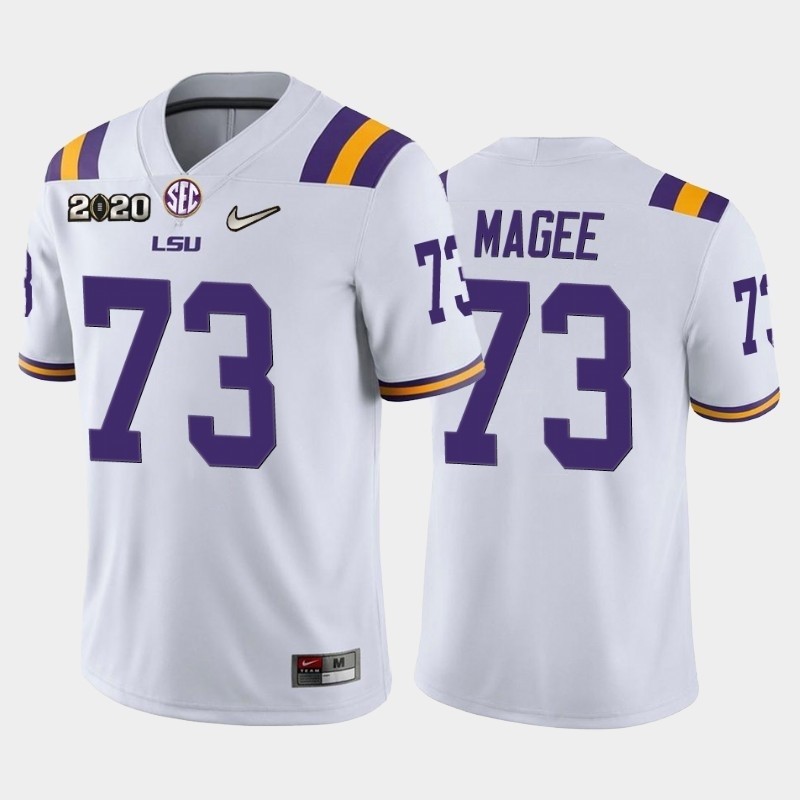 Men's LSU Tigers #73 Adrian Magee White 2020 National Champions Jersey