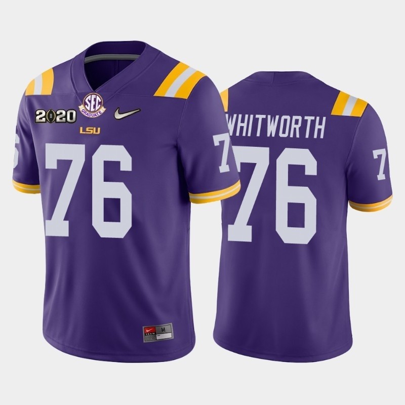 Men's LSU Tigers #76 Andrew Whitworth Purple 2020 National Champions Jersey