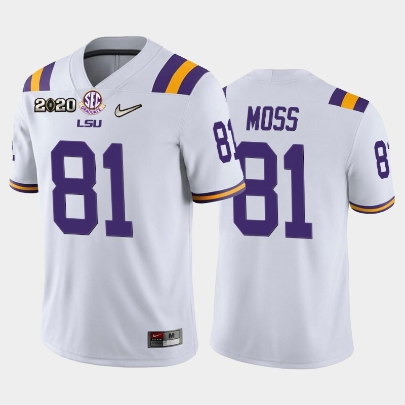 Men's LSU Tigers #81 Thaddeus Moss White 2020 National Championship Game Jersey