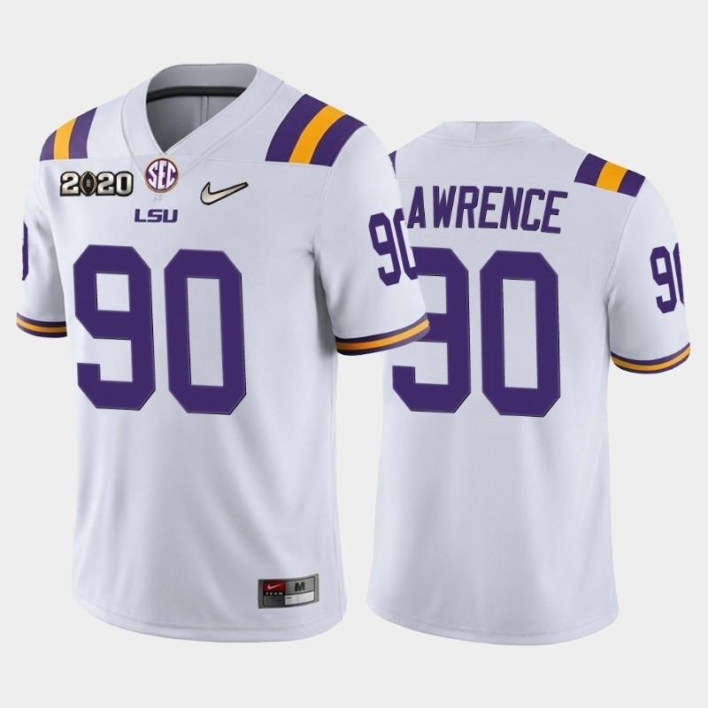 Men's LSU Tigers #90 Rashard Lawrence White 2020 National Champions Jersey