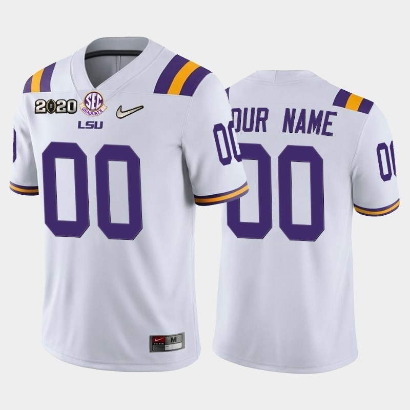 Men's LSU Tigers Custom White 2020 National Championship Game Jersey(Name and number remark in comment column)