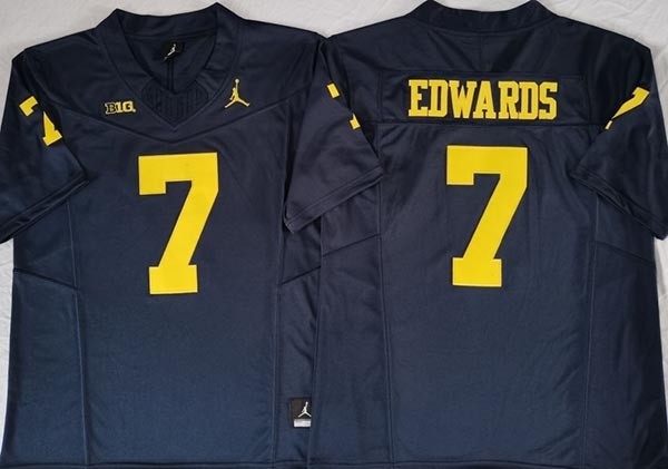 NCAA Michigan Wolverines #7 EDWARDS Navy F.U.S.E. Jersey