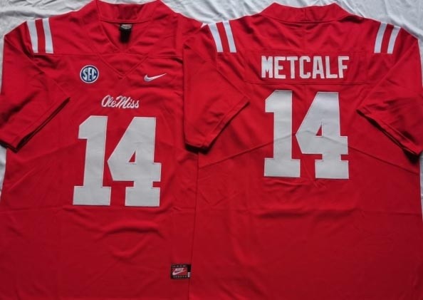 NCAA Ole Miss Rebels #14 METCALF Red 2021 Jersey