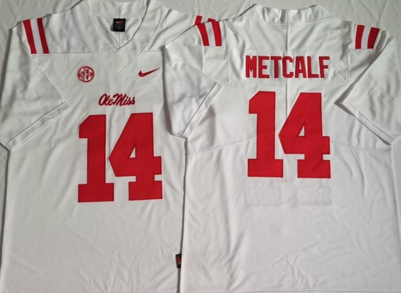 NCAA Ole Miss Rebels #14 METCALF White 2021 Jersey