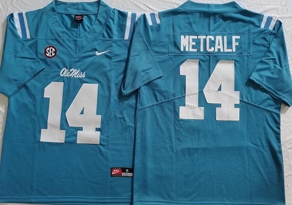 NCAA Ole Miss Rebels #14 METCALF Blue New Jersey