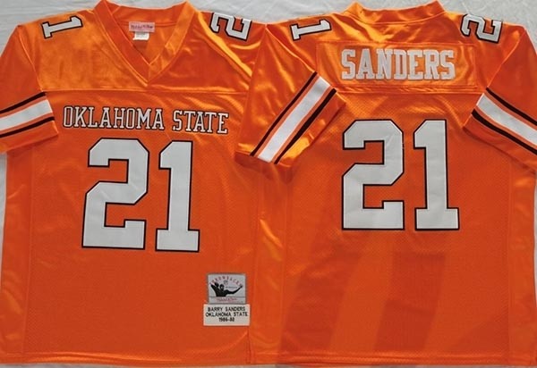 NCAA Oklahoma State Cowboys #21 SANDERS Orange Throwback Jersey