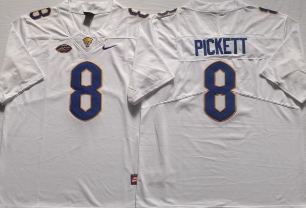 NCAA Pittsburgh Panthers #8 PICKETT White 2021-2022 Stitched College Jersey