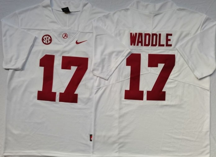 Alabama Crimson Tide #17 Jaylen Waddle White Nike College Football Jersey