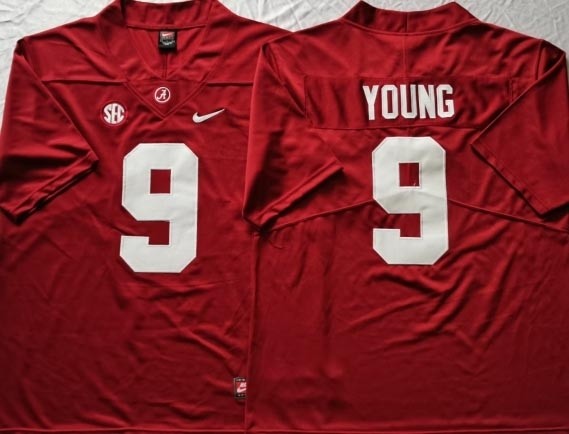 NCAA Alabama Crimson Tide Red #9 YOUNG Red 2021 New jersey