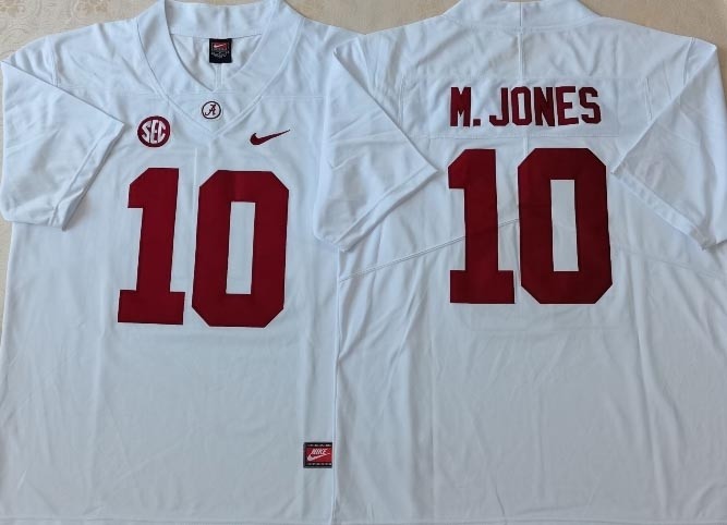 NCAA Alabama Crimson Tide White #10 M.JONES White 2021 new jersey