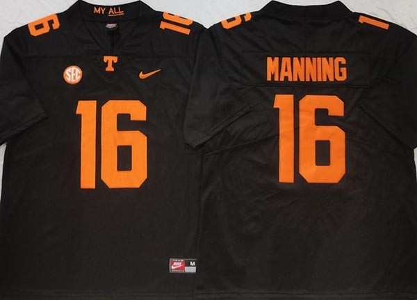 NCAA Tennessee Volunteers #16 MANNING Black Jersey