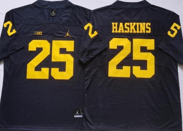 NCAA Michigan Wolverines #25 HASKINS Blue 2021-2022 Stitched College Jersey