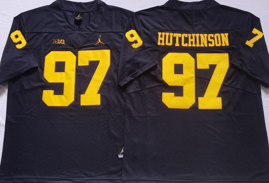 NCAA Michigan Wolverines #97 HUTCHINSON Blue 2021-2022 Stitched College Jersey