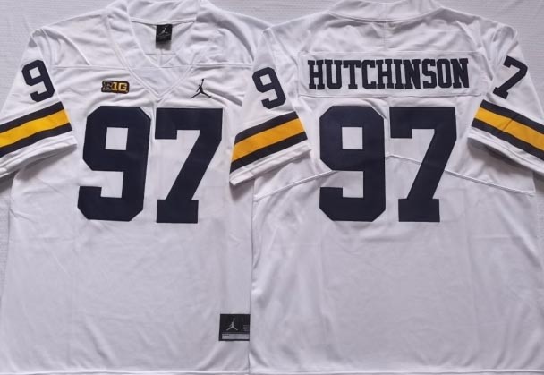 NCAA Michigan Wolverines #97 HUTCHINSON White 2021-2022 Stitched College Jersey