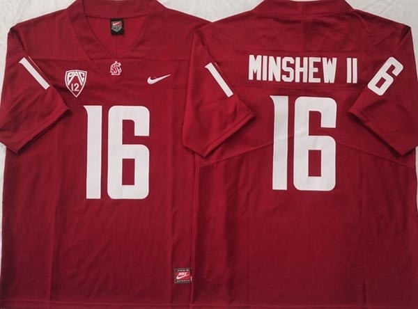 NCAA Washington State Cougars #16 MINSHEW II Red Stitched Jersey