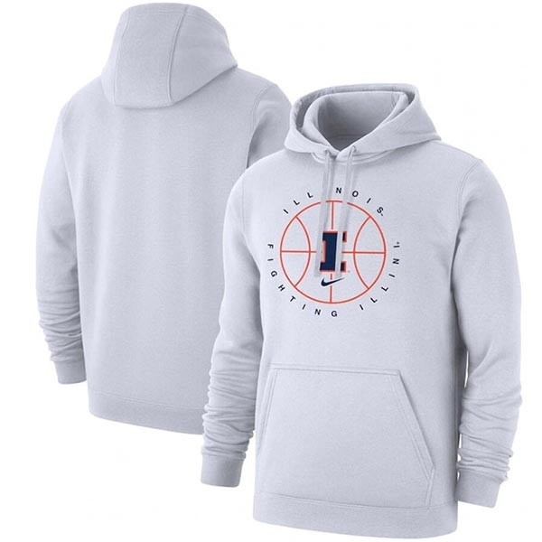 Men's Illinois Fighting Illini White Basketball Icon Club Fleece Pullover Hoodie