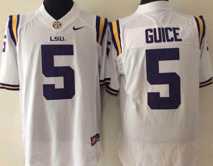 LSU Tigers white #5 Guice