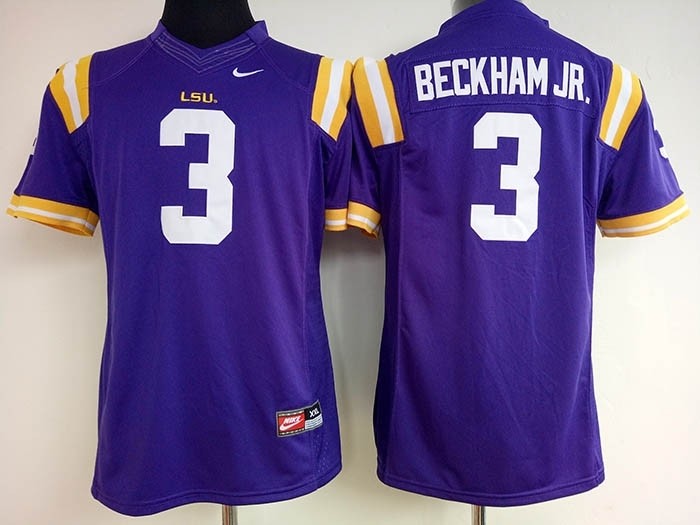 Womens LSU Tigers #3 Beckham Jr. Purple jersey