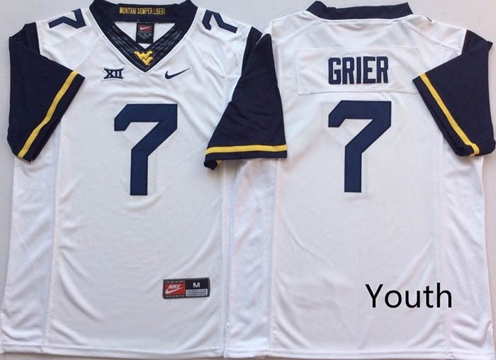 Youth West Virginia Mountaineers White #7 GRIER