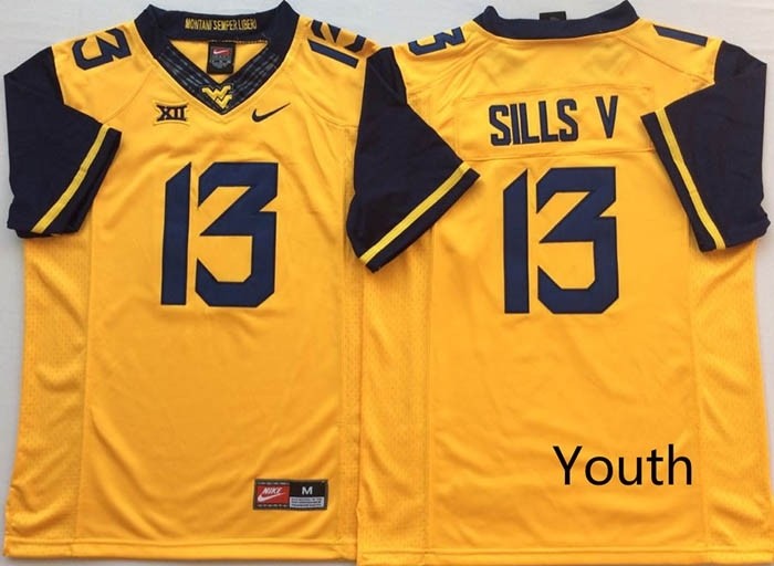 Youth West Virginia Mountaineers Yellow #13 SILLS V