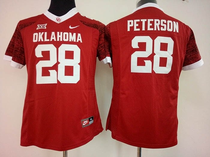 Women Oklahoma Sooners Red #28 Peterson jersey