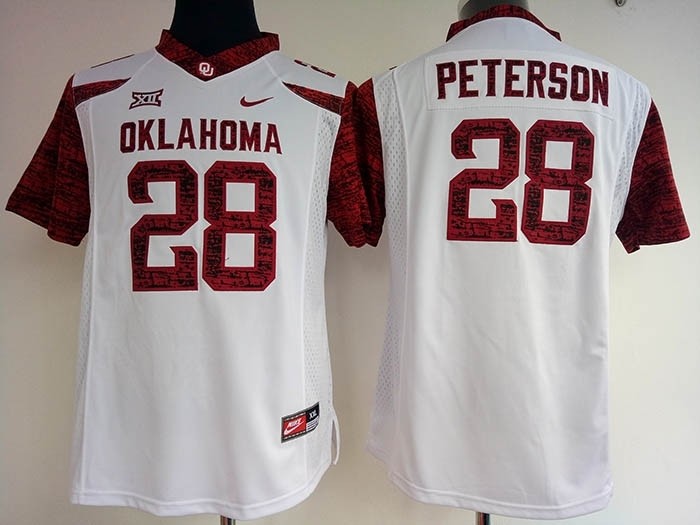 Women Oklahoma Sooners white #28 Peterson jersey