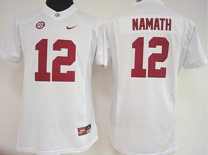 Womens Alabama Crimson Tide white #12 Namath jersey