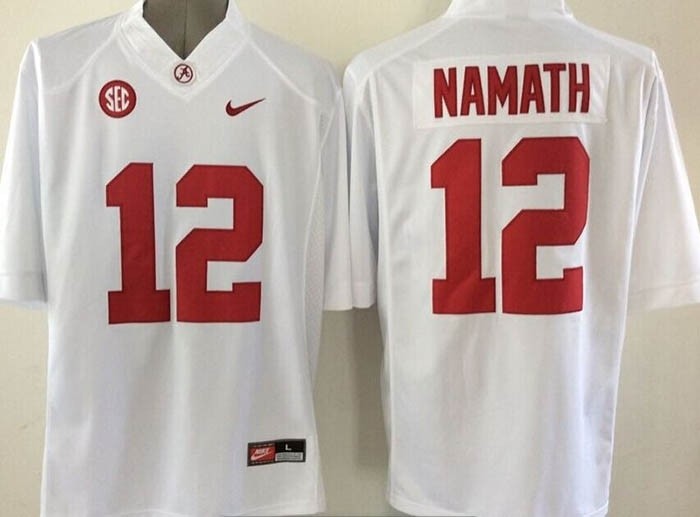 Youth Alabama Crimson Tide White #12 Namath jersey